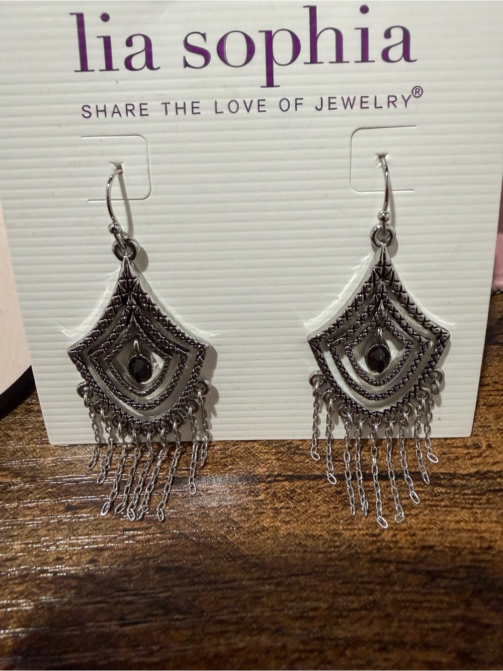 Lia Sophia Silver Layered Tribal Winds Fringe Earrings, new